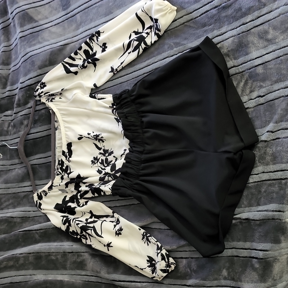 Black and white floral romper